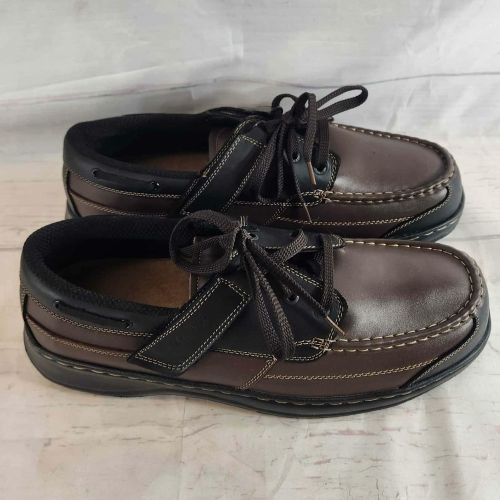 Orthofeet‎ Mens Tie Less Brown Black Leather Comfort Loafer Shoes Size 14 Medium